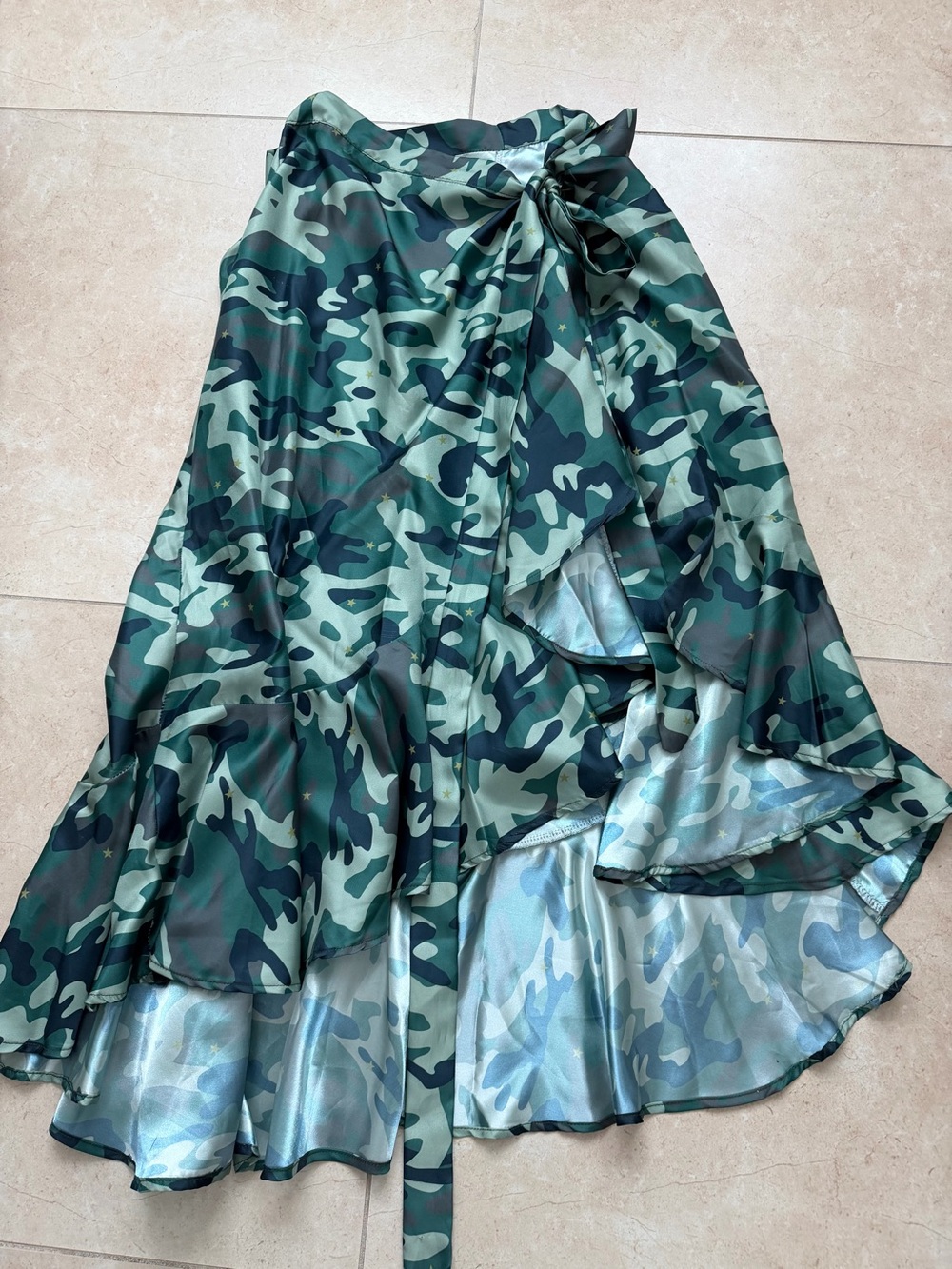 Camouflage Ruffle Wrap Midi Skirt - Green Camo